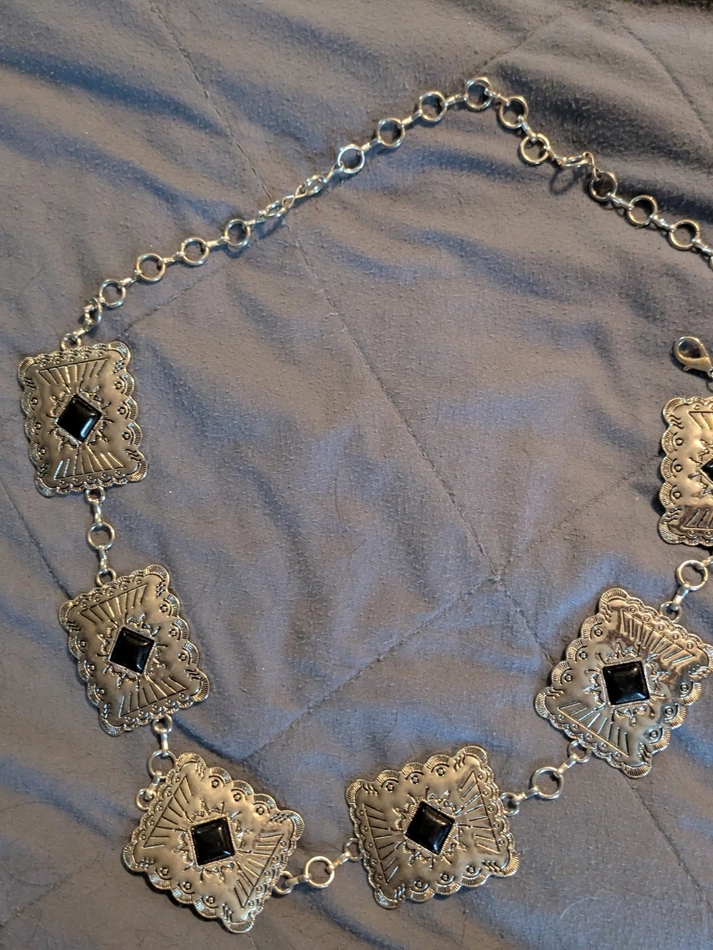 Silver-Tone Southwestern Belt with Black Stone Accents